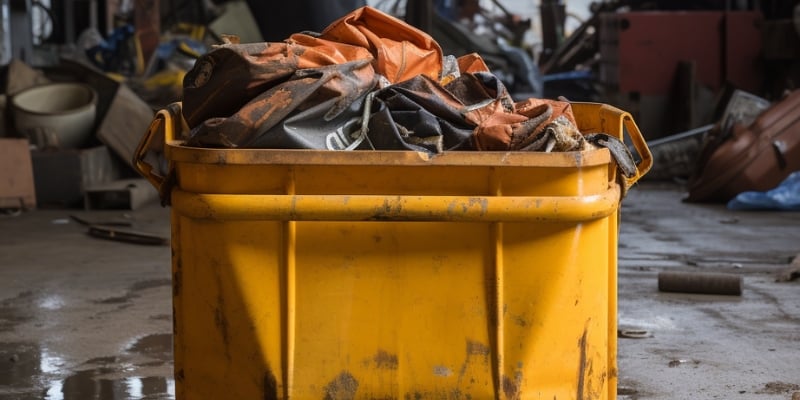 Large yellow container with discarded slings