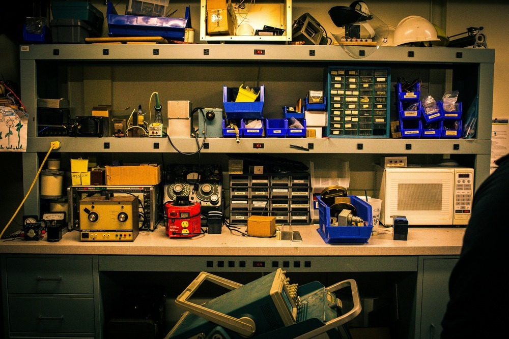 a work station with tools